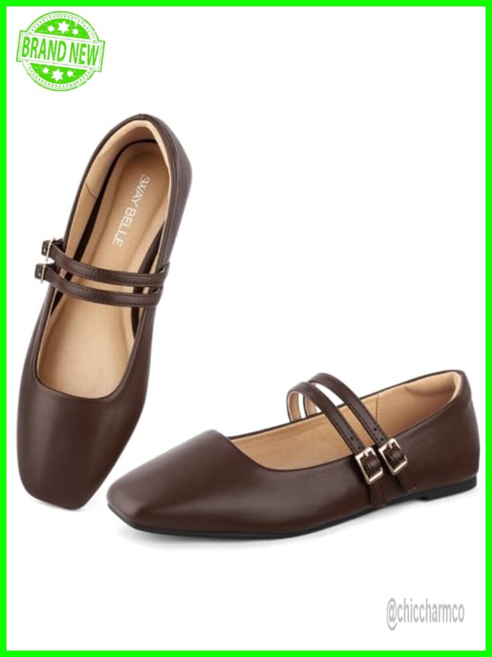 Women's Double Strap Square Toe Mary Jane Flats Faux Leather Slip On